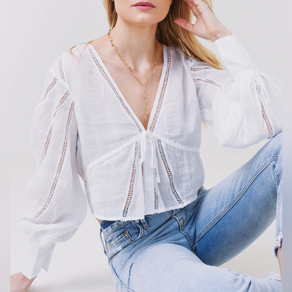 FRAME Lace Inset Empire Waist Blouse Top - Picture 3 of 9